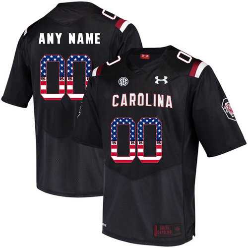 Men's South Carolina Gamecocks Black Customized USA Flag College Football Jersey